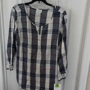 Liz Claiborne Navy and White Plaid Shirt